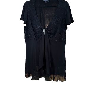 R&M Richards dressy black top with rhinestones size 14W